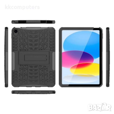 Удароустойчив калъф за Apple iPad (2025) / 10.9 (2022) с Гумена Текстура и Стойка, TPU+PC - Черен, Ч, снимка 14 - Калъфи, кейсове - 52039100