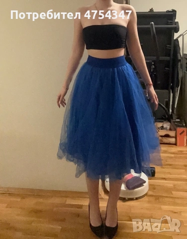 Синя пола до коленете – ръчна изработка – тюл