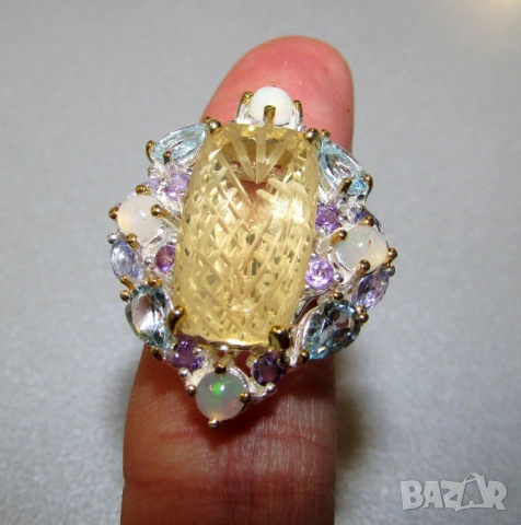 925 сребърен пръстен с лимонов кварц 28 карата, снимка 5 - Пръстени - 53811092