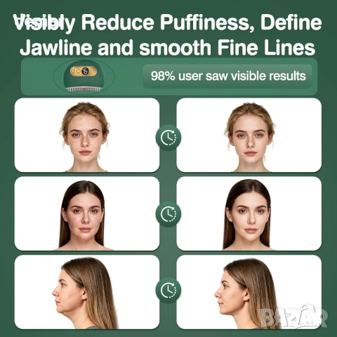 Електрически масажор за лице за лимфен дренаж, 3 нива, 9 режима, зелен, снимка 6 - Масажори - 53594791