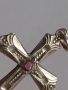 Сребърен кръст с рубин., снимка 1 - Колиета, медальони, синджири - 45418303