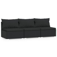 vidaXL 3-местен диван с възглавници, черен, полиратан(SKU:317495, снимка 1 - Градински мебели, декорация  - 45023557