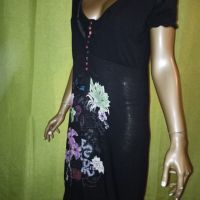Desigual L, XL- Лятна рокля в черно с флорален принт и разноцветни копченца , снимка 7 - Рокли - 45679155