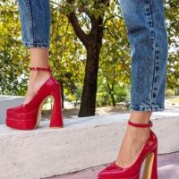 💥❤️Стилни дамски обувки на ток - червен лак❤️💥, снимка 1 - Дамски обувки на ток - 45445853