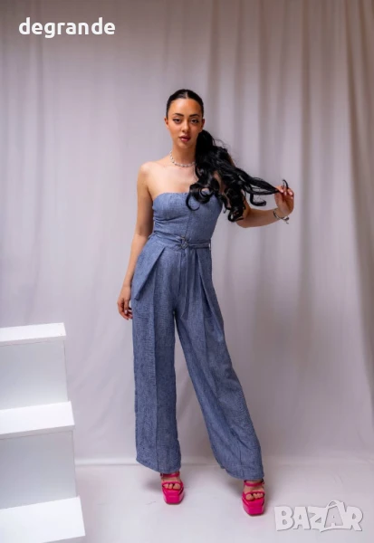 Луксозен син дамски гащеризон, снимка 1