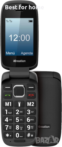 iCreation C20 - Черен сгъваем телефон, Bluetooth, голяма батерия 800mAh, USB-C и две SIM карти, снимка 1