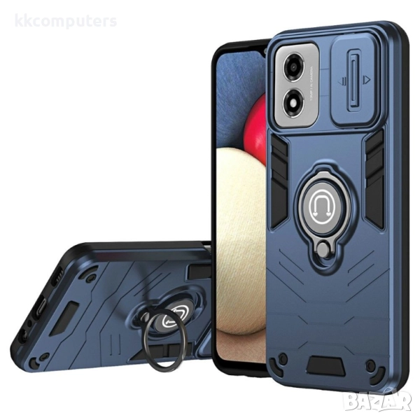 Калъф за Motorola Moto E14 4G | Слайд Протектор за Камера | Стойка | Удароустойчив PC+TPU | Черен, С, снимка 1