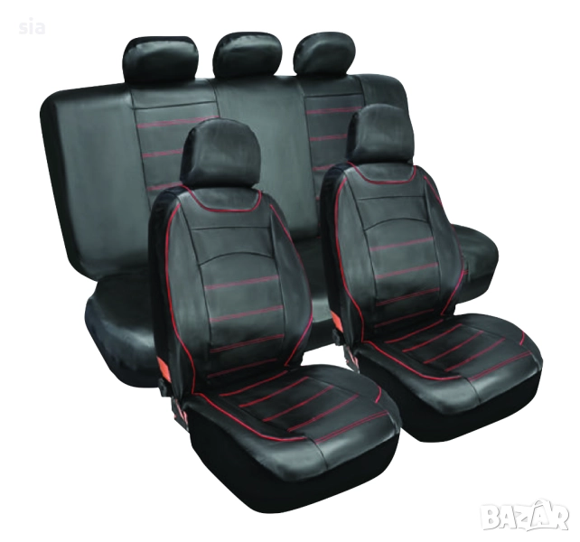 Кожена Тапицерия за цяла кола с червен кант, снимка 1