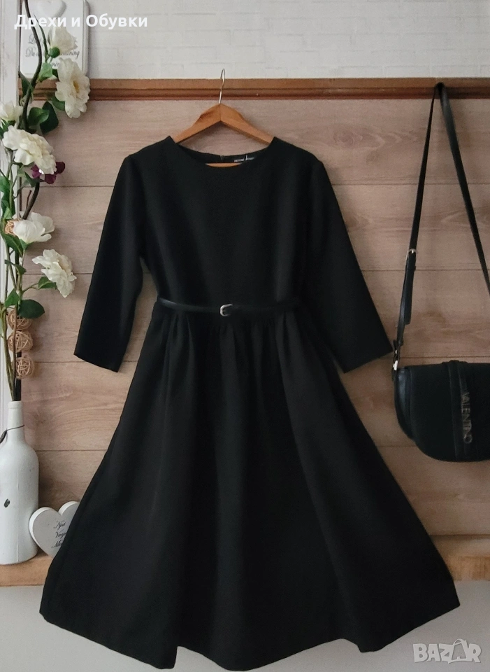 Черна официална елегантна разкроена рокля с джобове , снимка 1