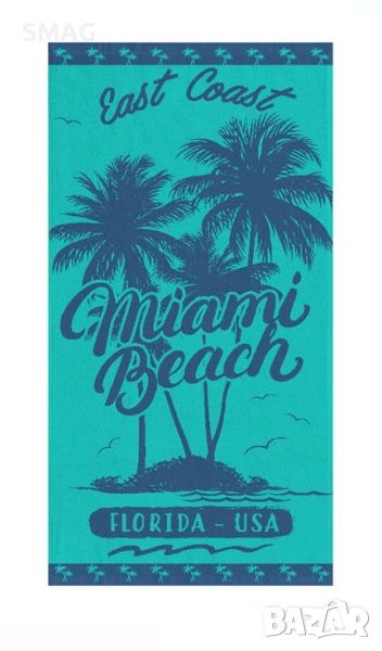 Тюркоазена памучна плажна кърпа Miami Beach 75x150 см, снимка 1