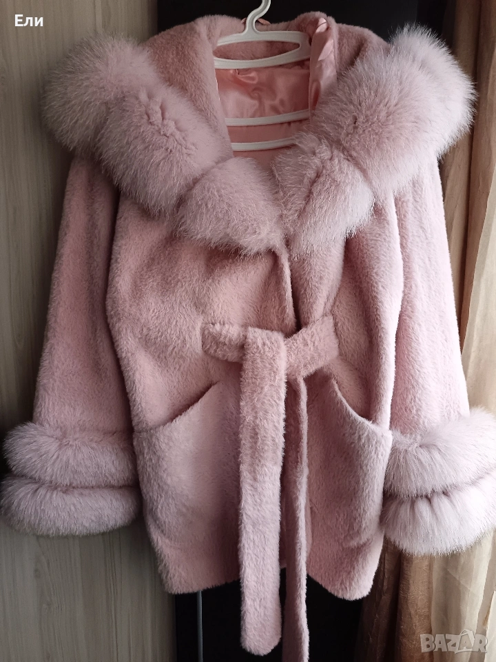 Палто алкантара с естествен косъм от лисица , снимка 1