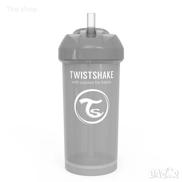 Чаша със сламка Twistshake - 360 ml 12+ месеца сива (004), снимка 1