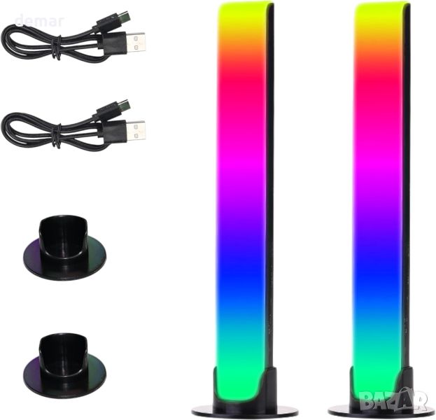 CpHssy 2 бр. LED светлина за спектър за управление на звука, RGB, акумулаторна ритмична тип С, снимка 1