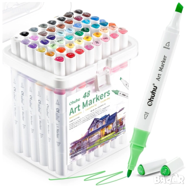Ohuhu Fine Art Pens маркери с два писеца тип "Chisel" и "Fine", комплект 48 цвята, на алкохолна осно, снимка 1
