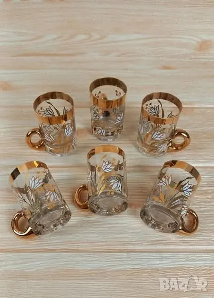 6 чаши с позлата и декорация на цветя, снимка 1