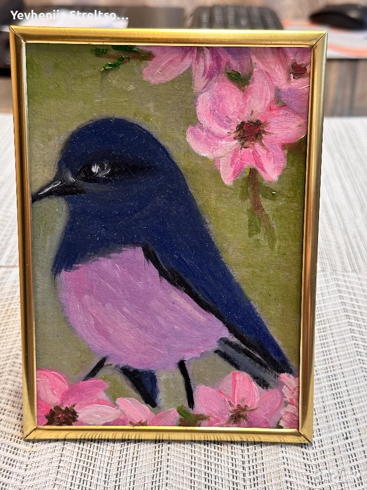 Картина маслом ЭКЗОТИЧЕСКАЯ ПТИЧКА миниатюра, снимка 1