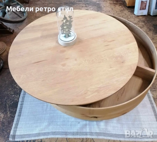 Кръгла холна маса с прибиращ се плот, вътрешен рафт и стабилна основа. , снимка 8 - Маси - 52169019