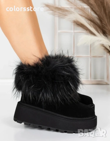 Боти на платформа - черен ЕСТЕСТВЕН велур с черен ЕСТЕСТВЕН косъм - 3ASJN73 , снимка 2 - Дамски боти - 53025547