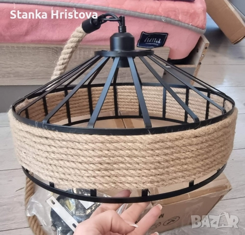 Стилен Ретро полилей метал с конопено Въже., снимка 3 - Полилеи - 52827258