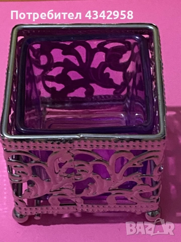 Красив металле свещник със розова чаша.Германия., снимка 3 - Декорация за дома - 53028498