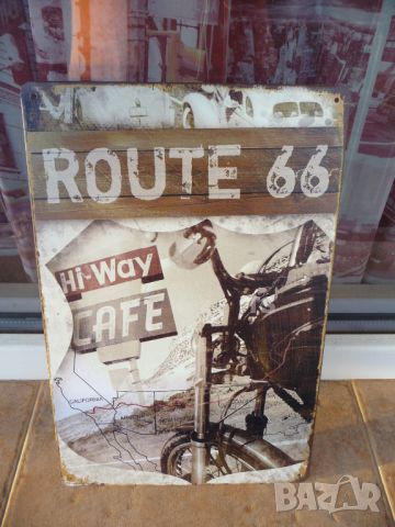 Метална табела мотор Route 66 cafe кафе по пътя хоризонт път, снимка 1 - Декорация за дома - 12889906