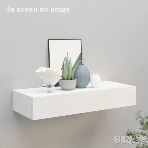 Стенен рафт с чекмедже, бял, 60x23,5x10 см, МДФ Код P321, снимка 5 - Други - 49788772