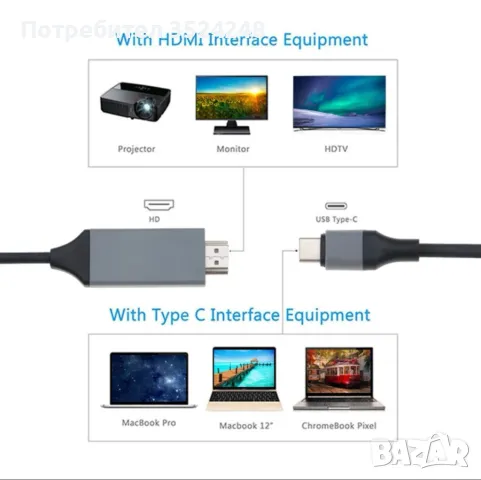 USB Type C to HDMI, снимка 2 - UPS захранвания - 47136311