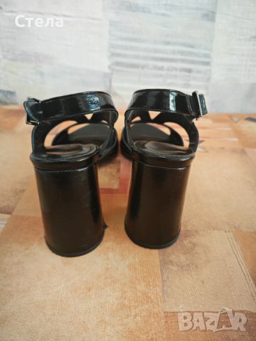 Черни сандали с интересен ток , снимка 4 - Сандали - 46067202