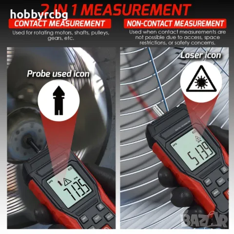 TA500C Контактен и безконтактен тахометър за автомобили, машини и др., снимка 6 - Други инструменти - 49196122