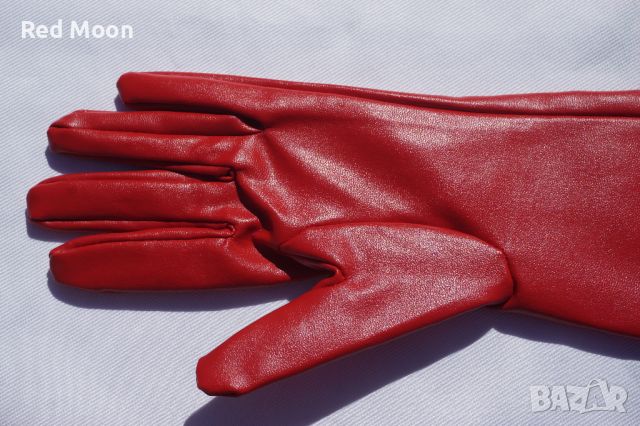 Дълги Червени Ръкавици От Изкуствена Кожа Размер S , снимка 2 - Ръкавици - 45483312