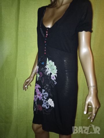 Desigual L, XL- Лятна рокля в черно с флорален принт и разноцветни копченца , снимка 7 - Рокли - 45679155