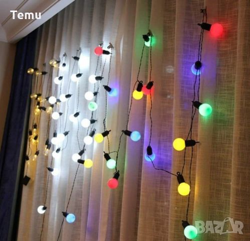 Гирлянд от крушки с цветни светлини. 5 метра дълга верига от цветни LED крушки; Ярка и цветна светли, снимка 2 - Декорация за дома - 46434408