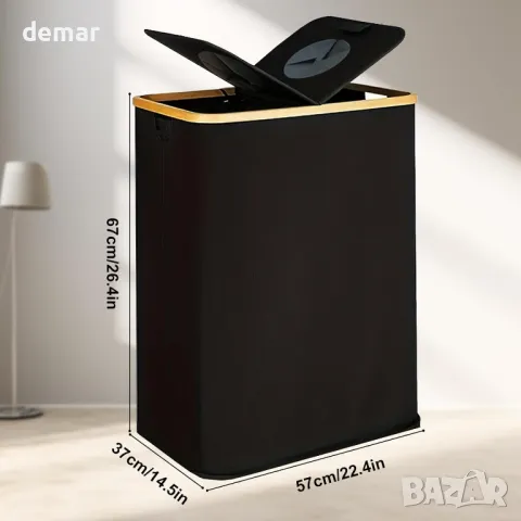 lulalula Кофа за рециклиране за кухня 140 л с капак и 2 подвижни вътрешни торби, черна, снимка 2 - Други стоки за дома - 50255628