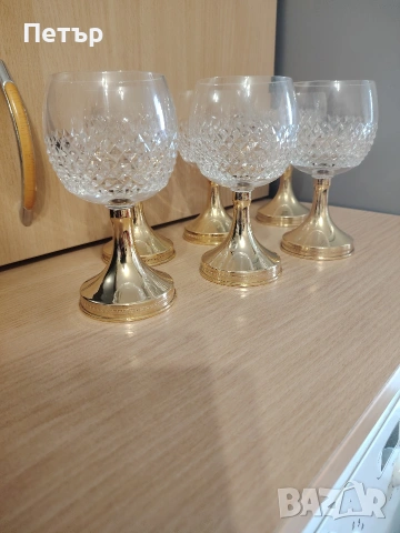 Кристални чаши с позлатени столчета , снимка 2 - Сервизи - 53845688