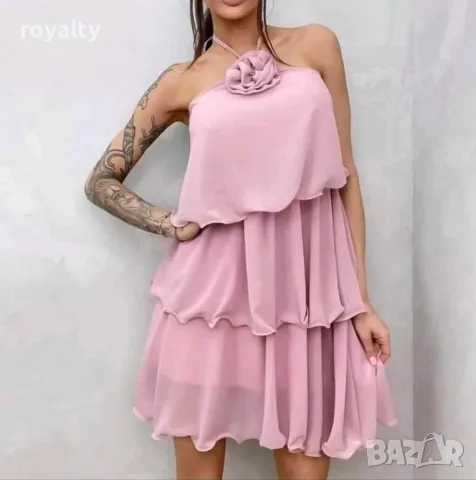 Официална шифонена рокля в пудра