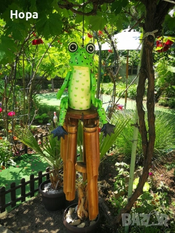 Вятърен звънец от дърво и бамбук Жаба