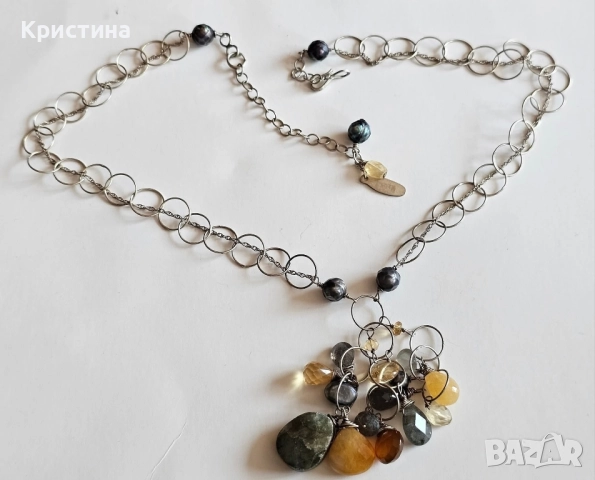 Ново сребърно авторско колие с букет от камъни, снимка 4 - Колиета, медальони, синджири - 51962166