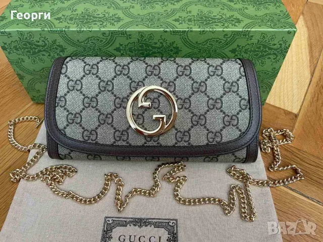 Дамска Мини чанта Gucci Blondie Гучи GG Бежов Canvas Златно Gold лого, снимка 1