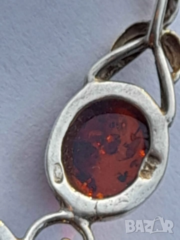 Ретро френско колие сребро с естествен кехлибар , снимка 3 - Колиета, медальони, синджири - 52837841