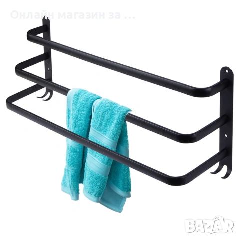Закачалка за хавлии за баня, черен мат, 60 cm 569707, снимка 7 - Сушилници - 53232834
