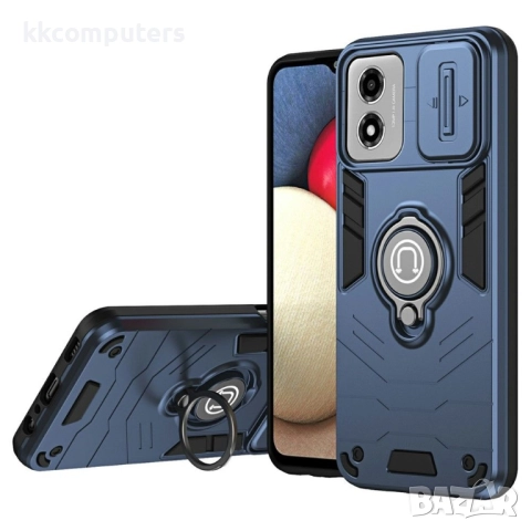 Калъф за Motorola Moto E14 4G | Слайд Протектор за Камера | Стойка | Удароустойчив PC+TPU | Черен, С