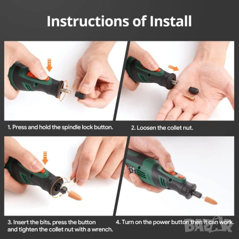 Bезжичен мултишлайф DEPSTECH, 127 части, ротационен инструмент с 5 скорост 30000 об/мин, снимка 6 - Други инструменти - 51060113