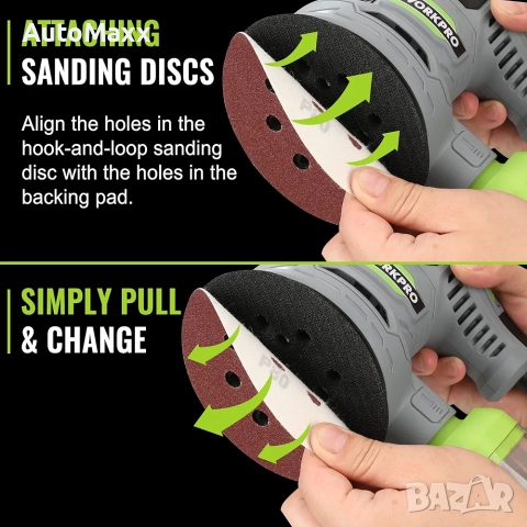 WORKPRO 5-инчова орбитална шлайфмашина, 6 променливи скорости  , снимка 7 - Бормашини - 51647052