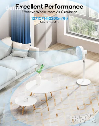 MYCARBON Вентилатор на стойка 23W, 12 скорости с дистанционно, регулируема височина, 3D осцилация, снимка 4 - Вентилатори - 50399729