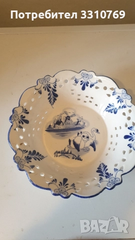 Холандска ажурна порцеланова фруктиера Делфт., снимка 1