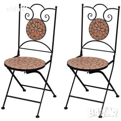vidaXL Сгъваеми бистро столове, 2 бр, мозайка, теракота（SKU:41529, снимка 1 - Градински мебели, декорация  - 45840647