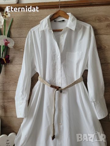 Бяла рокля тип риза ZARA , снимка 3 - Рокли - 46269746