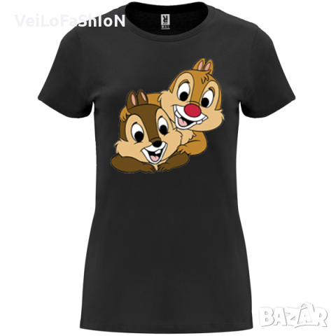 Нова дамска тениска с катериците Чип и Дейл в черен цвят, Disney, снимка 1 - Тениски - 44971483