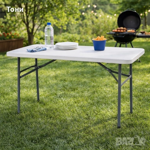 Сгъваема правоъгълна градинска маса, бяла - 181.5 × 74 × 74 см, снимка 5 - Градински мебели, декорация  - 54139865