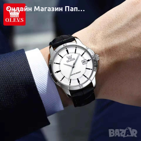 OLEVS TY716 мъжки кварцов часовник с кожена каишка, календар, водоустойчив, снимка 5 - Мъжки - 53208991